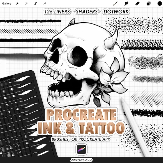 Procreate Tattoo Brushes: 125 Ink Liner, Stipple, Dotwork & Shader Brushes