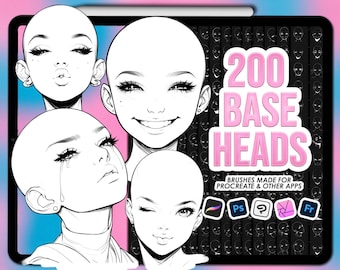 Base Procreate head stamps. Procreate head base stamps. Procreate face emotions stamps. Face Procreate brushes. Photoshop face brushes