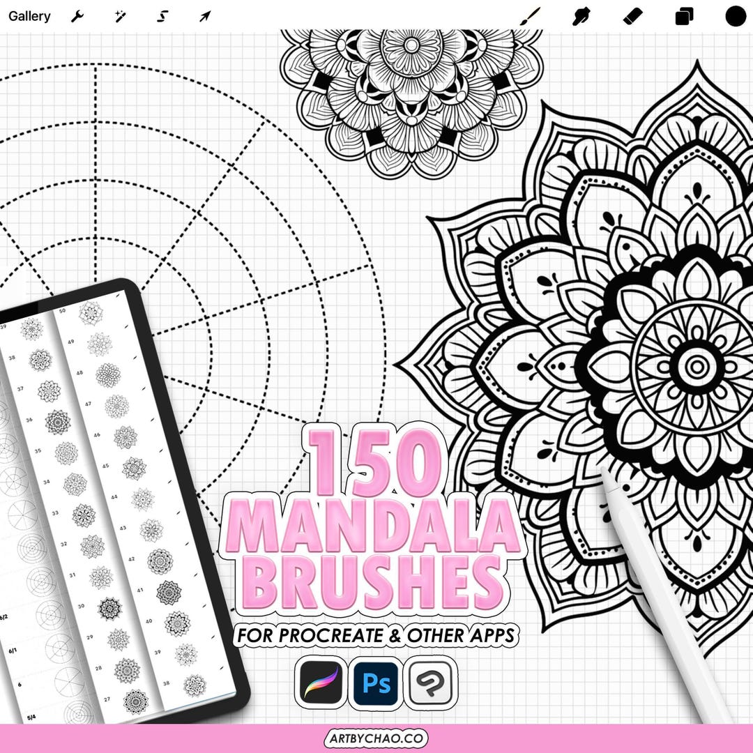 Procreate Mandala Brushes – 100 Stamps & 50 Mandala Guides - Etsy