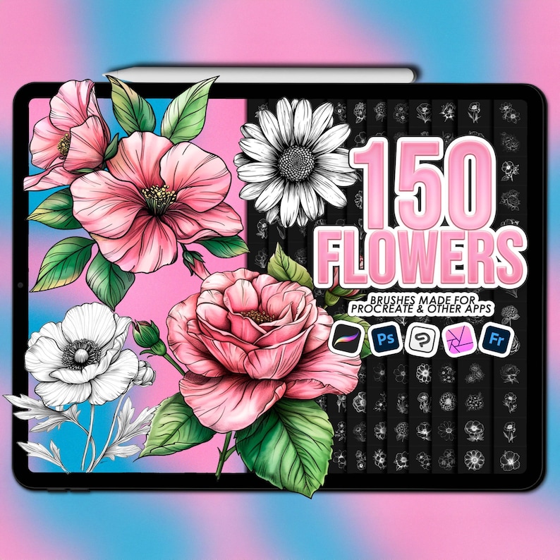 Flower Procreate stamps. Procreate flower stamps. Flower Procreate brushes image 1