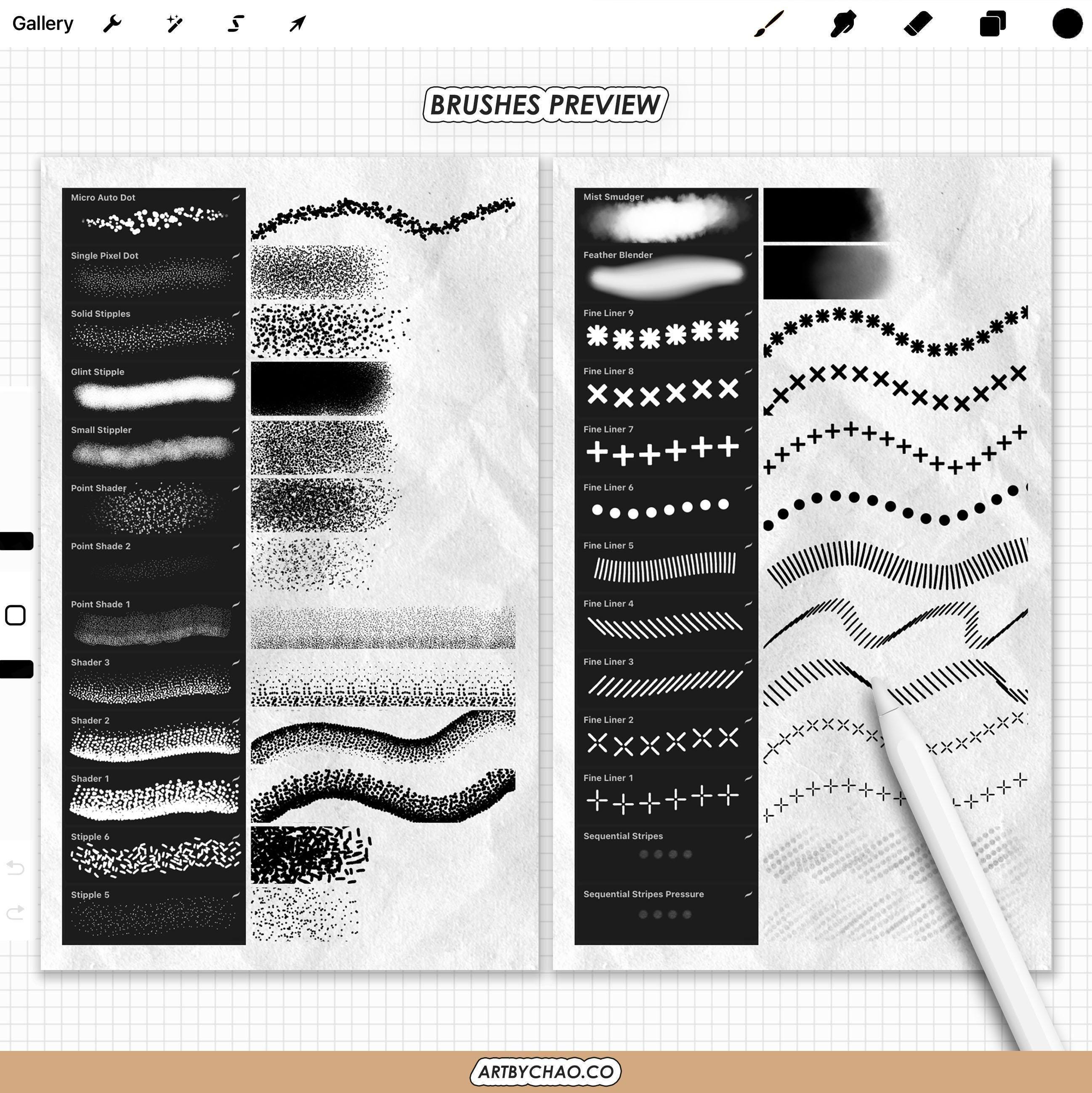 Pincéis de tatuagem para Procreate: pacote com 125 pincéis para linhas ...