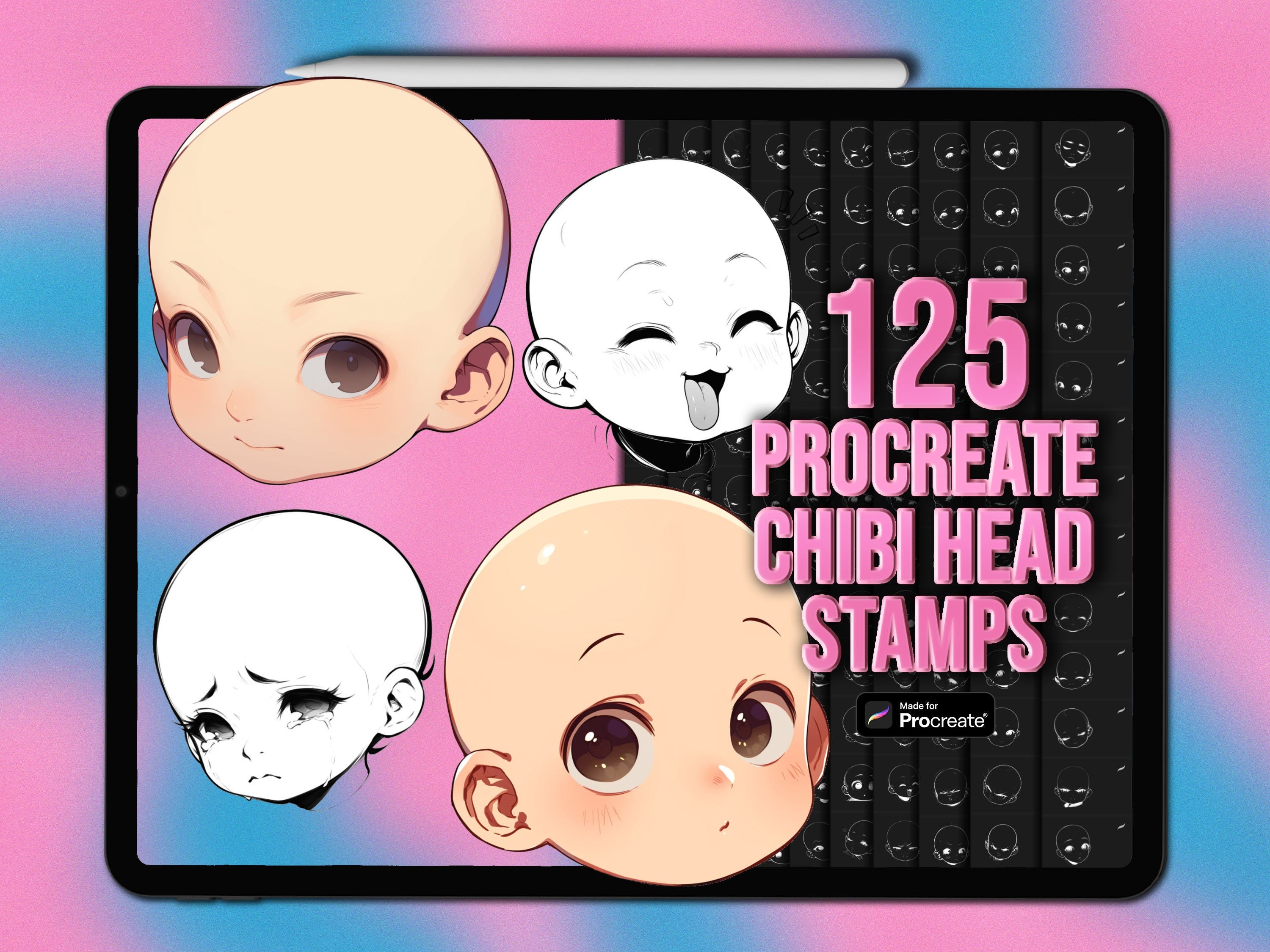 Procreate ちび顔&頭スタンプブラシセット – Procreate用かわいいちびスタンプ125個