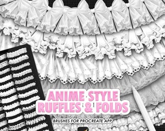 Anime Procreate Ruffle Brushes - Clothing Brushes for Folds, Ruffles, Frills & Fabric Fashion Design