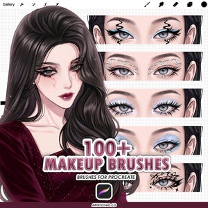 Procreate Makeup Brushes: 110 eyeliner, lashes, eyeshadow, glitter and lipstick set