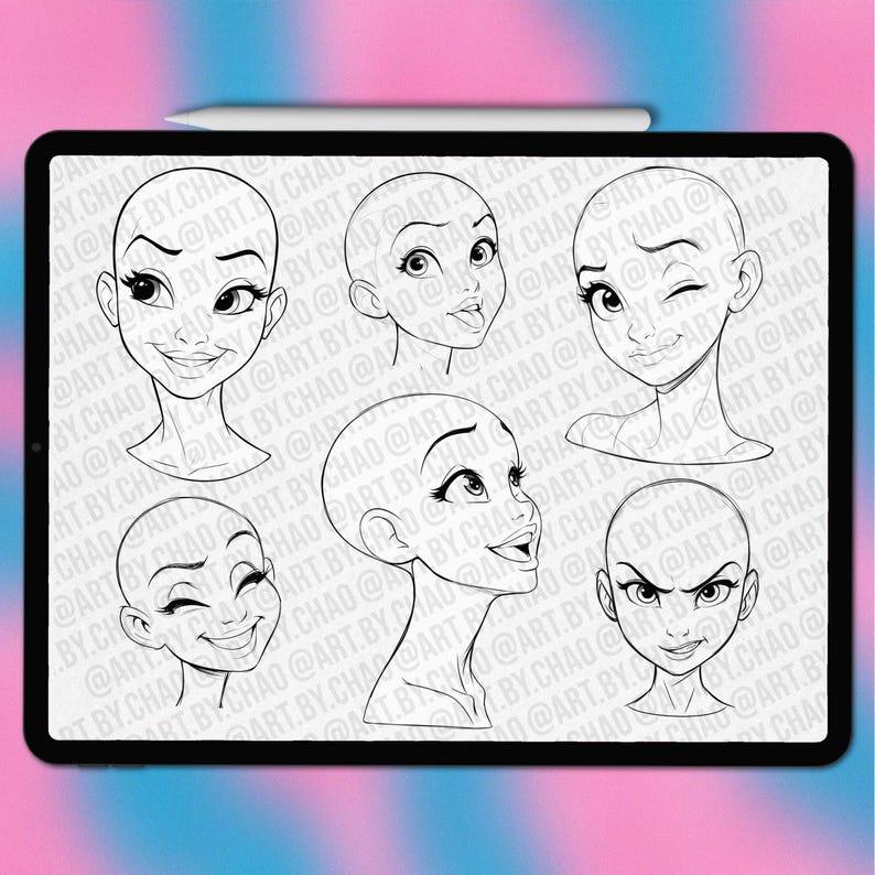 Procreate Cartoon Heads: 200 Base Cartoon Princess Head Stamps ...
