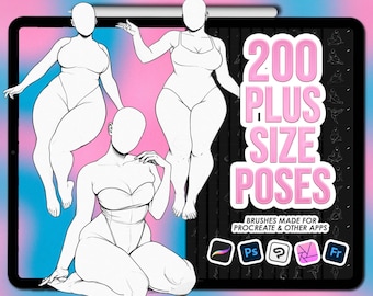 Procreate Female Pose Stamps: 200 plus size body stamps for figure drawing, Photoshop & CSP supported