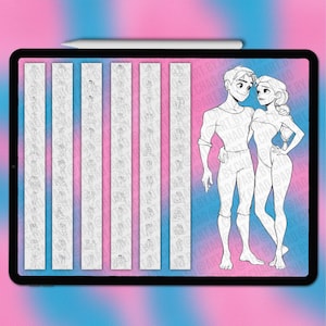 Cartoon couple Procreate pose stamps | Procreate cartoon princess pose stamps | Procreate cartoon body base | Cartoon pose Photoshop brushes