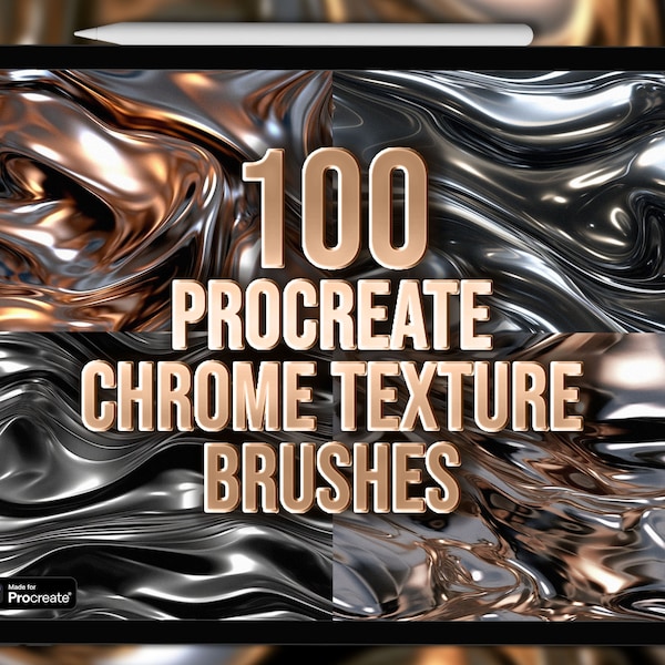 Procreate chrome texture brushes | Metallic texture Procreate brushes | Chrome Procreate brushes | Liquid metal texture Procreate brushes