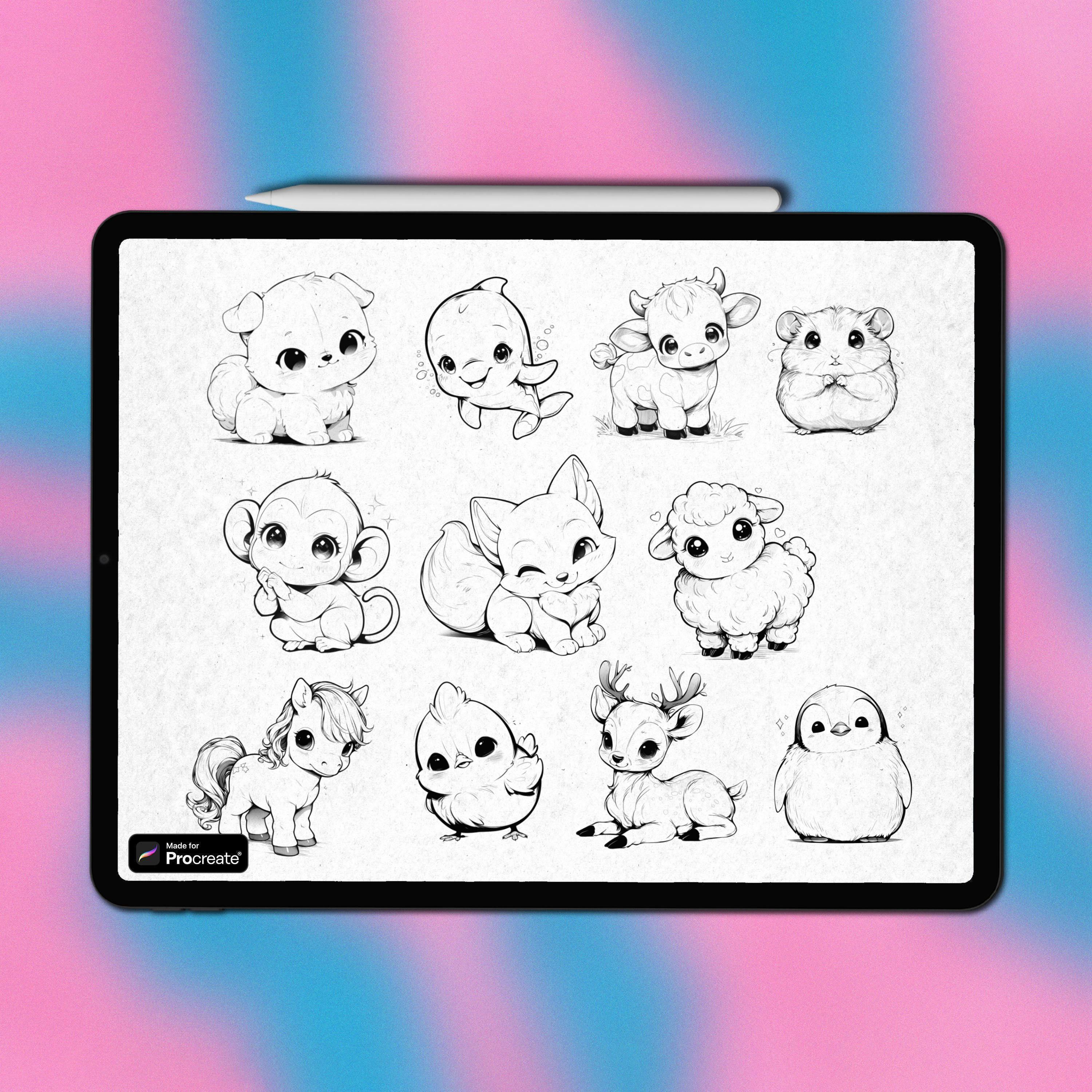 Chibi Animals Procreate Stamps. Cartoon Procreate Chibi Animals Stamps ...