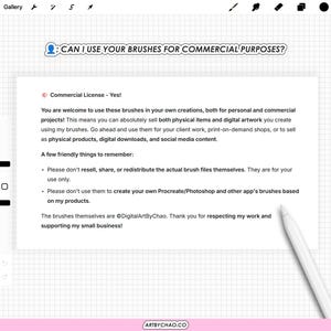 The image is a screenshot of a webpage with a message asking if someone can use brushes for commercial purposes.