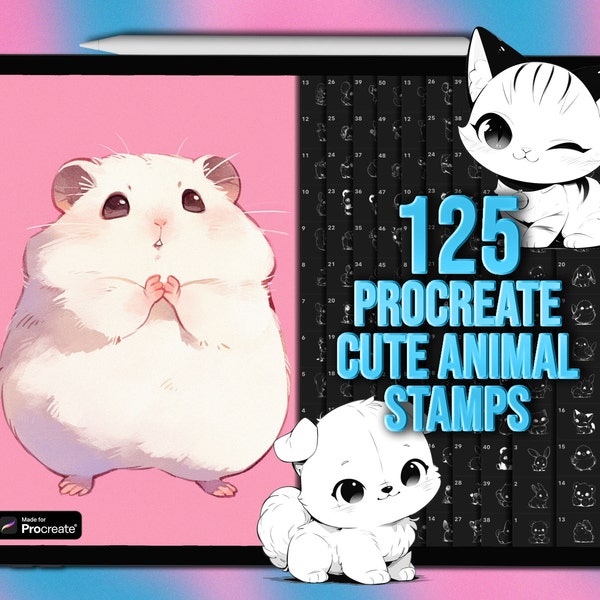 Cute animals Procreate stamps | Cartoon Procreate animals stamps | Anime Procreate animal stamps