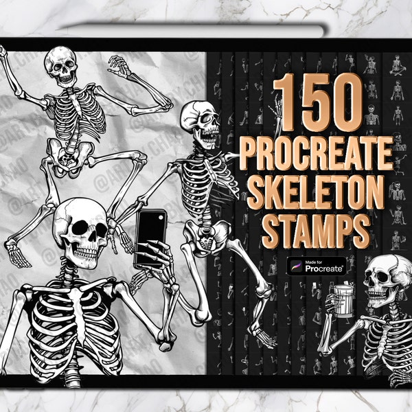Skeleton Procreate stamps | Procreate skull stamps | Procreate skeleton stamps | Skull Procreate brushes