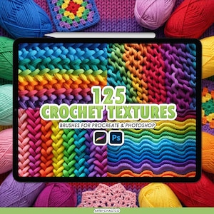 Pinceles de textura de crochet de Procreate: 125 puntadas de crochet, patrones de tejido y superposiciones de tela (compatibles con Photoshop)