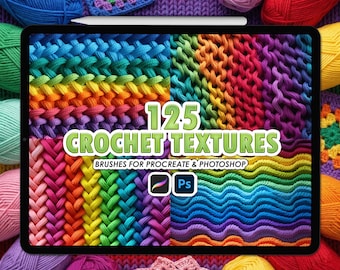 Procreate Crochet Texture Brushes : 125 points de crochet, modèles de tricot et superpositions de tissu (prise en charge de Photoshop)