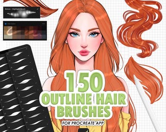 Outline Procreate Haarbürsten: Umriss- und Schattierungsbürsten zum Zeichnen von Haaren