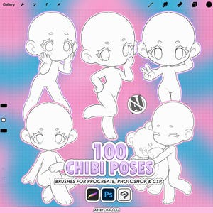 Procreate Chibi Poses: 100 Chibi Base Body Stempel (Photoshop & CSP unterstützt)