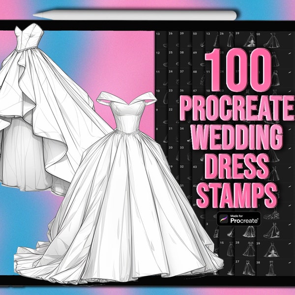 Procréer des tampons pour robe de mariée | Procréer des tampons vestimentaires | Procréer des tampons pour vêtements | Robe de mariée Procreate timbres