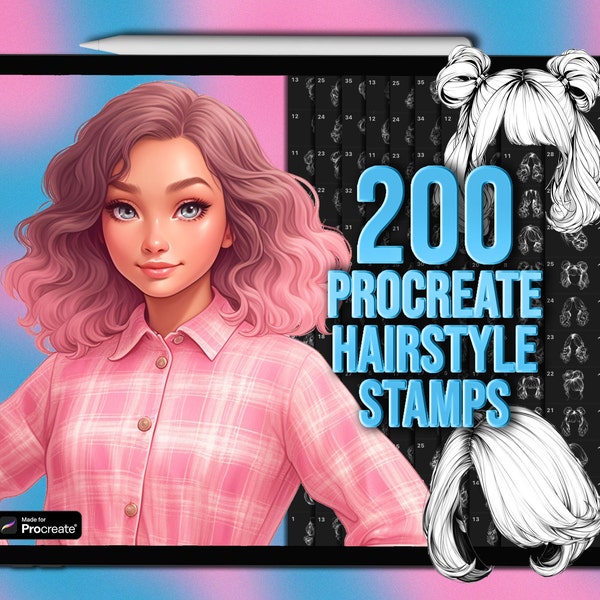 Timbri Procreate per acconciatura / Timbri per capelli Procreate / Pennelli Procreate per capelli