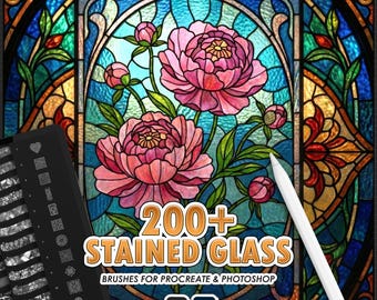 Procreate Stained Glass Brushes: 211 outline templates, glass textures, metallic contour, mosaic patterns