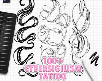 Cybersigilism Procreate Tattoo Brushes: 105 abstract line effects, ink outlines, textured strokes