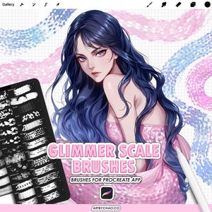 Pinceles Procreate Glimmer Scale: pinceles con textura de escamas de sirena, pez, serpiente y dragón.