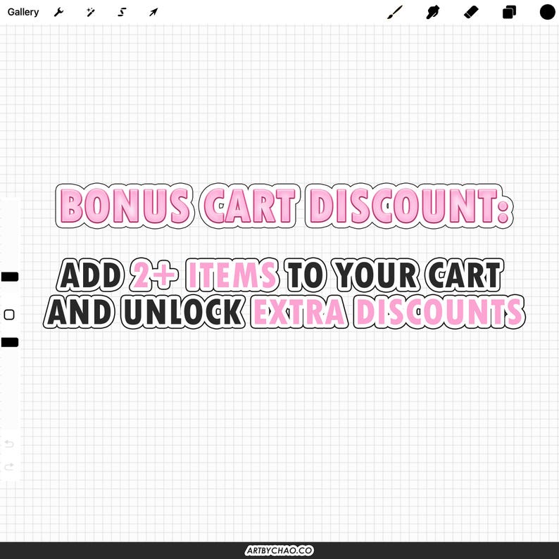 Może przedstawiać: Cyfrowa grafika na białym tle w kratkę z napisem BONUS CART DISCOUNT: ADD 2+ ITEMS TO YOUR CART AND UNLOCK EXTRA DISCOUNTS. Tekst wykorzystuje kombinację r&oacute;żowych i czarnych liter z białym obrysem dla zapewnienia czytelności.