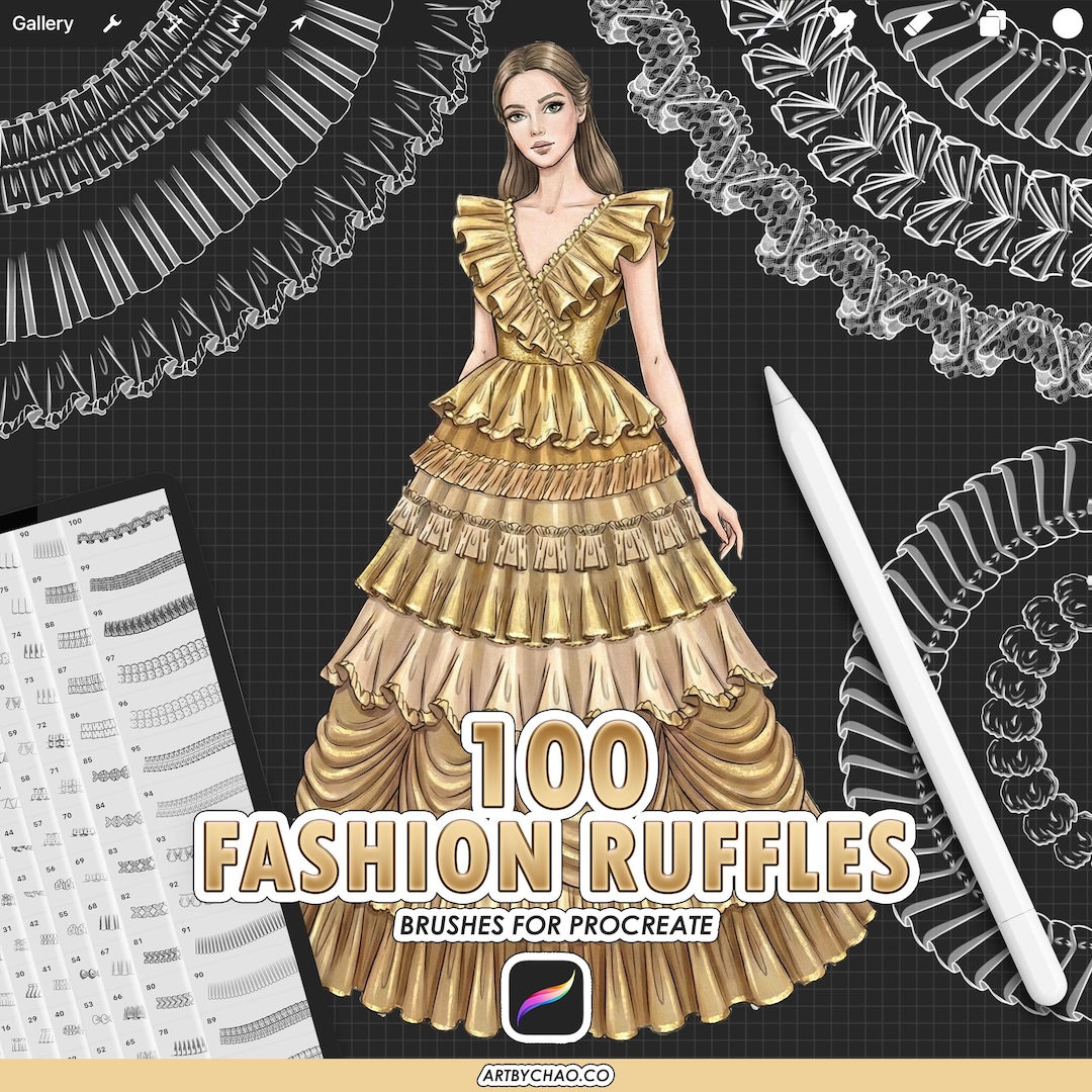 Procreate Ruffle Brushes: 100 Clothing Frills, Folds, Pleats for ...