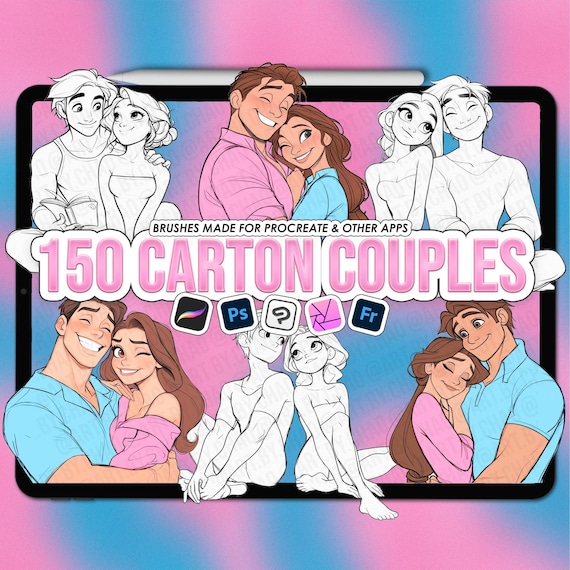Cartoon couple Procreate pose stamps. Procreate cartoon princess pose stamps. Procreate cartoon body base. Cartoon pose Photoshop brushes