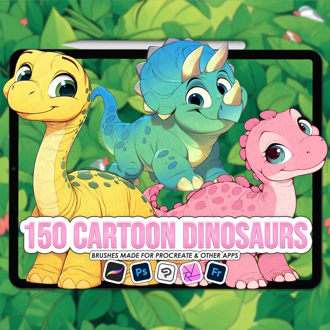 Cartoon Procreate Dino Stamps. Procreate Cartoon Dinosaurs Stamps ...