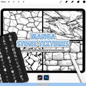 Procreate Stone Textures: manga rock, brick, marble & pebble pattern brushes (Photoshop supported)