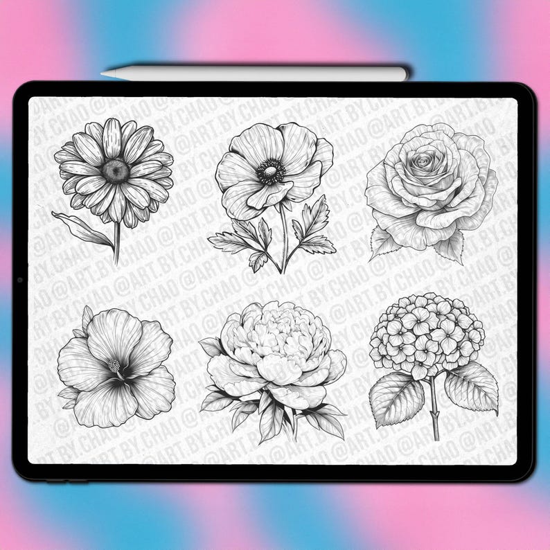 Flower Procreate stamps. Procreate flower stamps. Flower Procreate brushes image 2