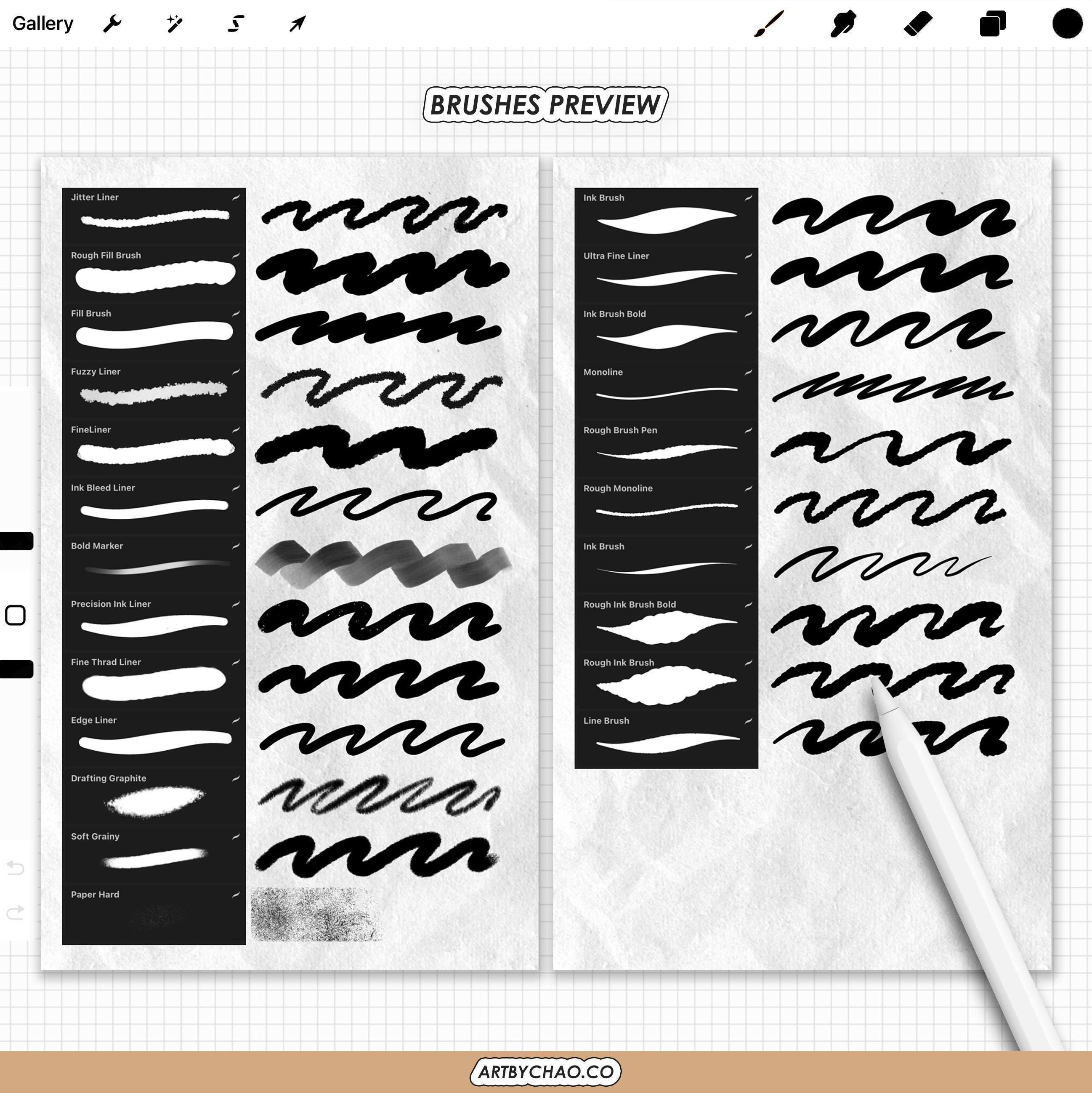 Pincéis de tatuagem para Procreate: pacote com 125 pincéis para linhas ...