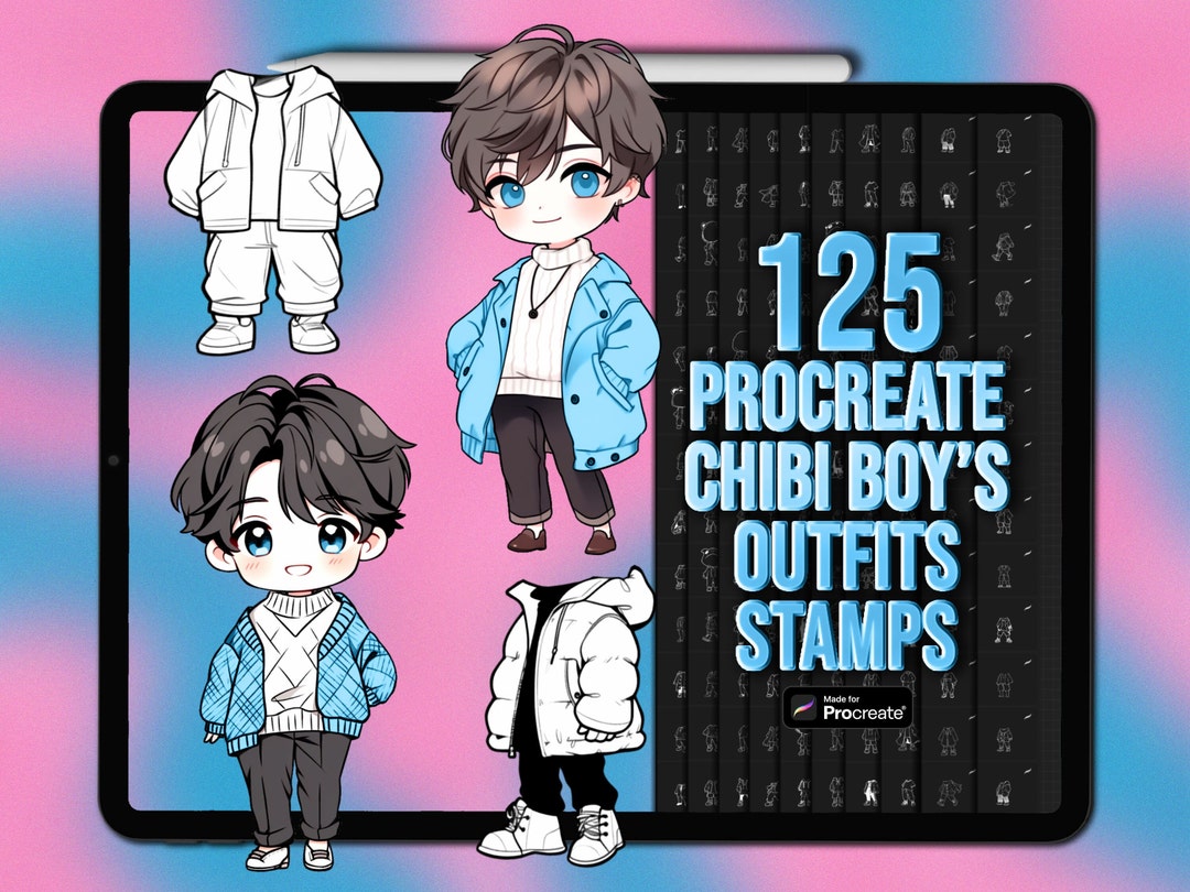 Chibi Outfits Procreate Stamps Chibi Boy Procreate Clothing Stamps ...