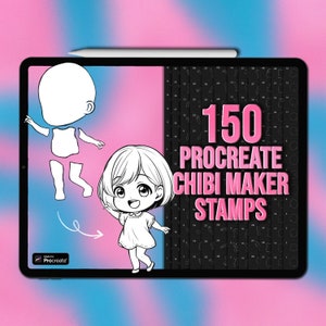 Procreate chibi pose maker stamps | Procreate chibi stamps | Procreate chibi brushes | Chibi Procreate stamps | Procreate pose stamps