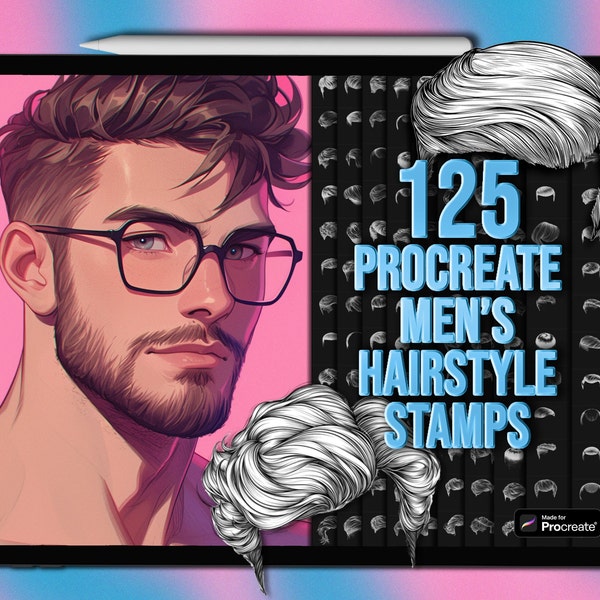 Men hair Procreate stamps | Male Procreate hair stamps | Man hairstyle Procreate stamps | Mens hair Procreate brushes