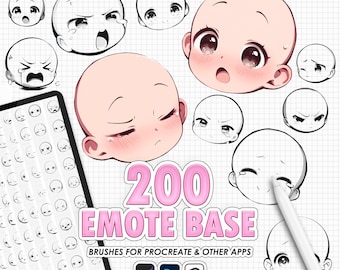 Base de gestos para Procreate: 200 sellos de expresiones faciales de anime chibi (compatible con Photoshop y CSP)