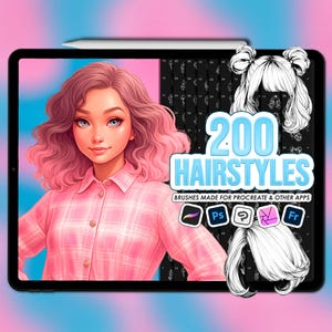 Hairstyle Procreate stamps. Procreate hair stamps. Hair Procreate brushes. Photoshop hair brushes. Clip Studio Paint hair stamps