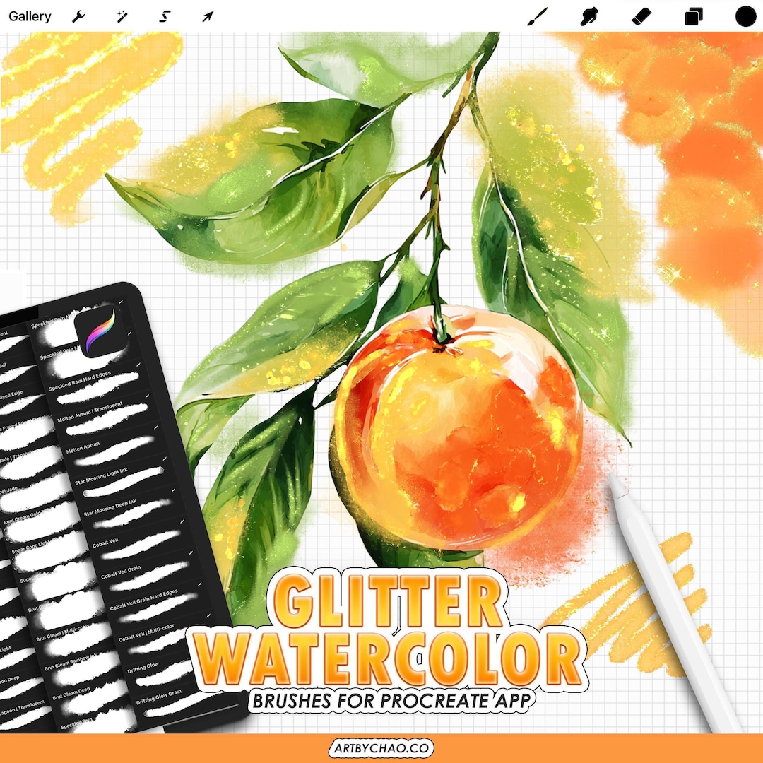Procreate Glitter Watercolor Brushes: Watercolor Sparkle Washes, Glow ...