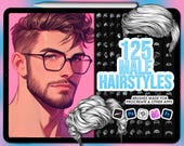 Men hair Procreate stamps. Male Procreate hair stamps. Man hairstyle Procreate stamps. Male hair Photoshop brushes. Clip Studio Paint