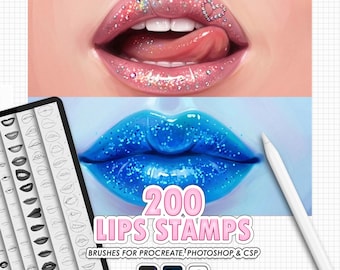 Procreate Lippen Stempel: 200 Mundausdrücke, Lächeln, Kuss, Zunge, Gebiss (Photoshop & CSP unterstützt)