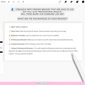 The image is a screenshot of a webpage or a digital document with text and bullet points, likely discussing the advantages of using professional brushes for creating art.