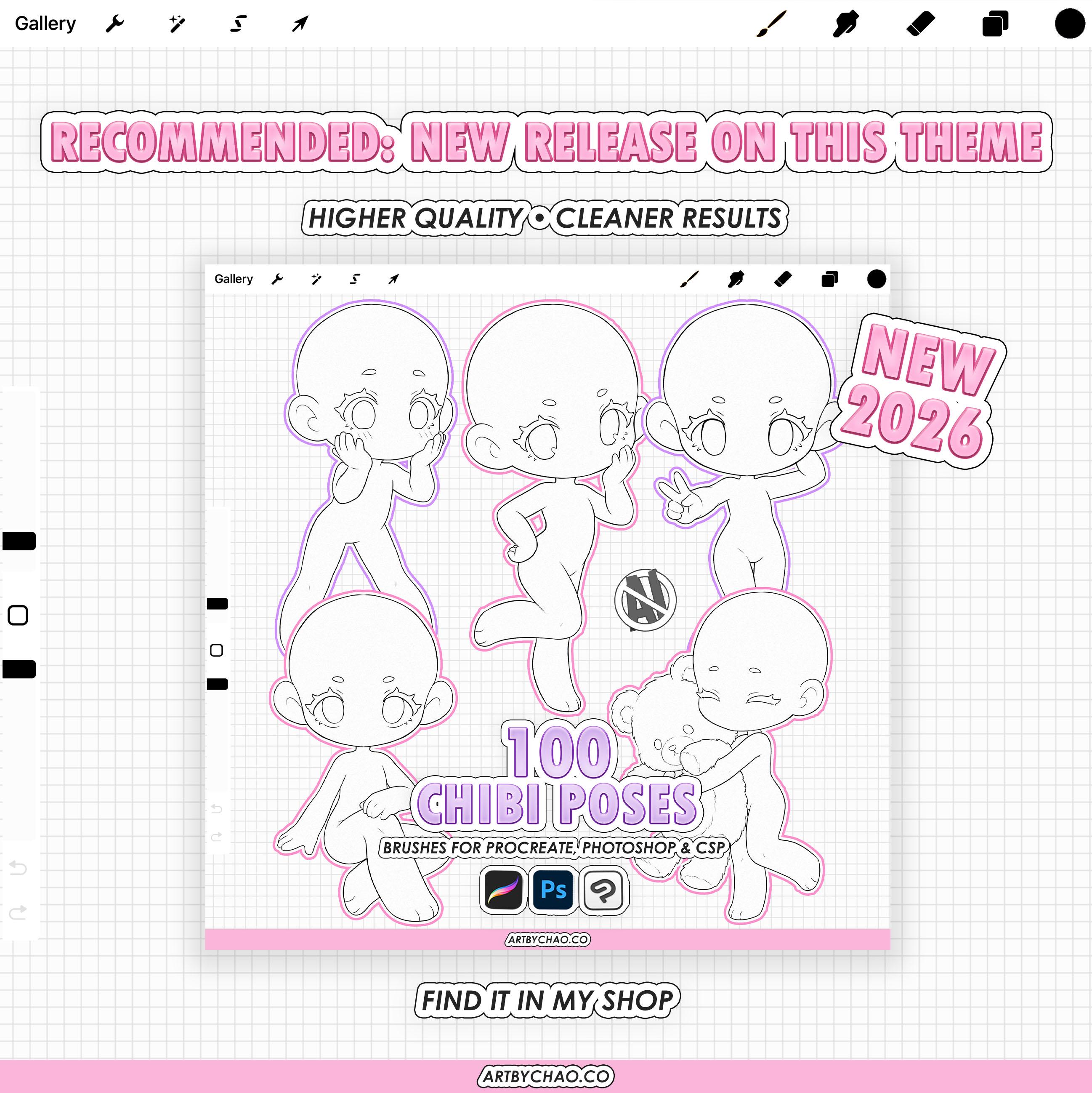 Procreate Chibi Base Poses: 200 Chibi Character Body Stamps (photoshop ...