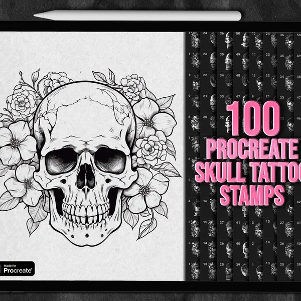 Skull Procreate stamps | Procreate tattoo brushes | Procreate skull brushes | Procreate tattoo stamps | Procreate skull tattoo stamps