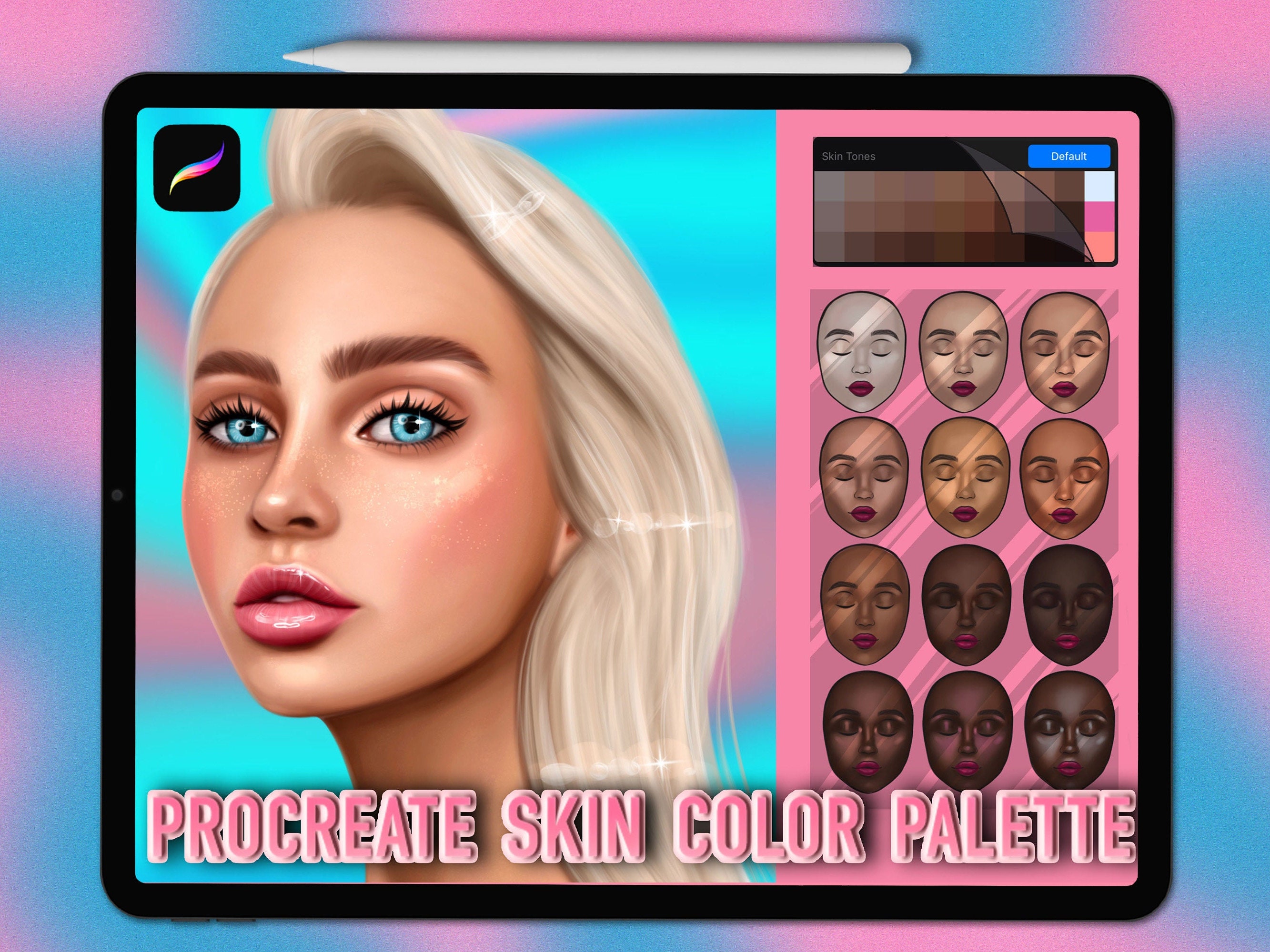 Procreate Skin Tone Color Palette with Contouring Guide and Face Chart | Realistic Portrait Swatches