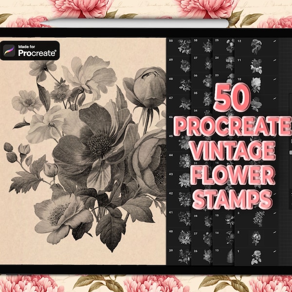 Procreate vintage flower stamps | Procreate vintage stamps | Procreate flower stamps | Procreate floral stamps | Vintage Procreate brushes