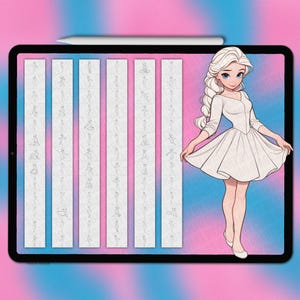 Cartoon princess Procreate pose stamps | Procreate cartoon pose stamps | Procreate cartoon body base | Cartoon pose Photoshop brushes