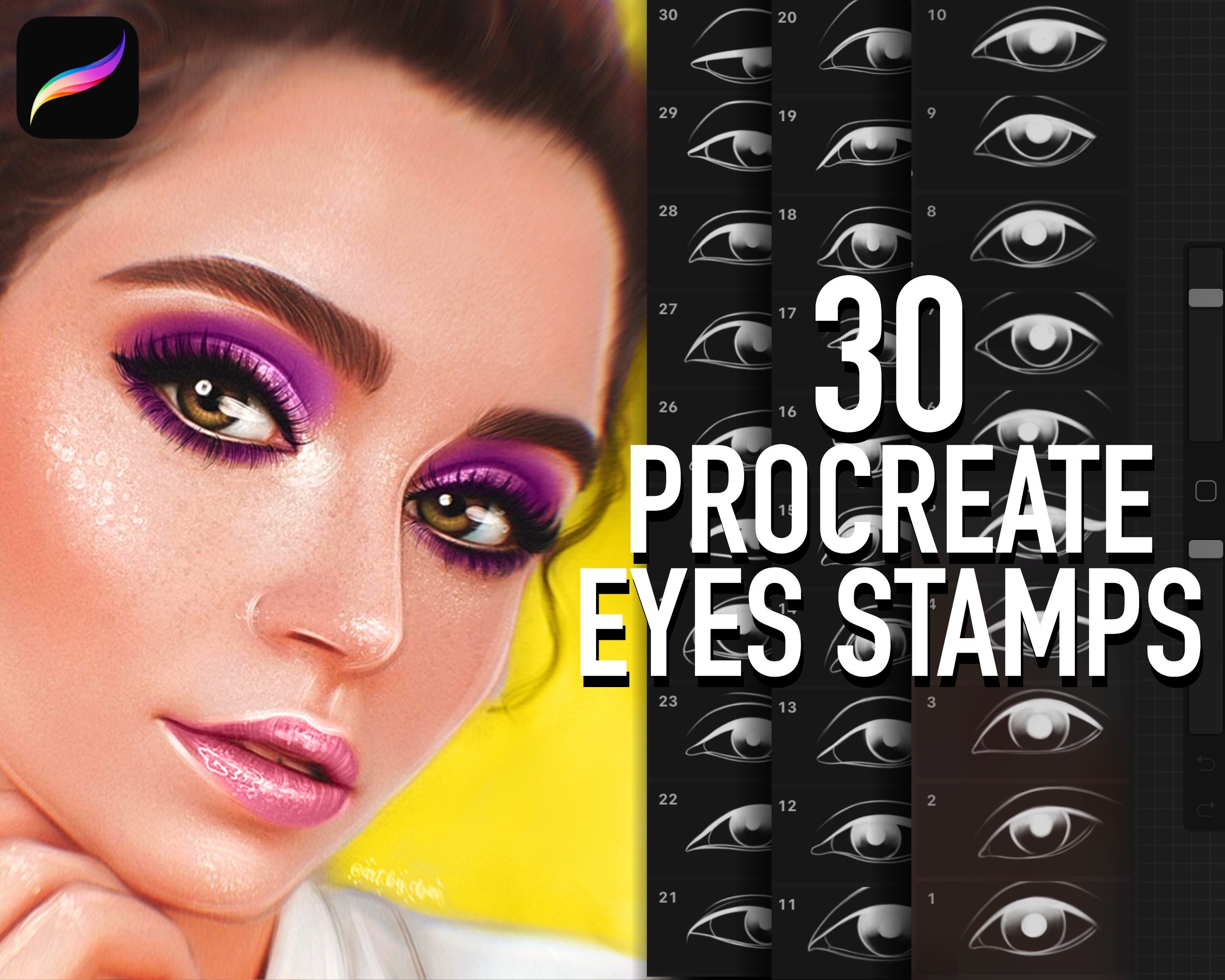 Eyes Brushes Guide for Procreate App 30 Procreate Realistic Eyelash and Eyebrows Stamp Brushes Digital illustration paint Portrait