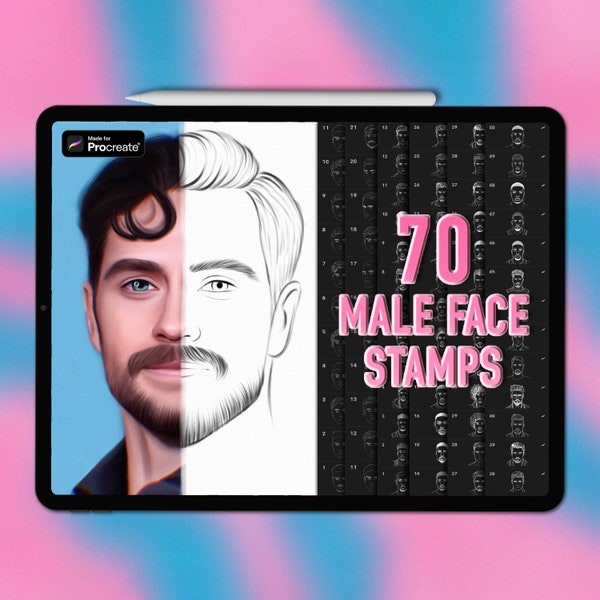 Procreate male face stamps | Procreate face stamps | Procreate male face brushes | Procreate male stamps | Men portrait Procreate brushes