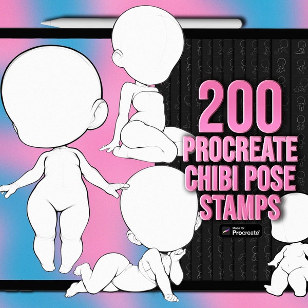 Base chibi Procreate body pose stamps | Procreate chibi pose stamps | Procreate chibi body stamps | Chibi Procreate brushes