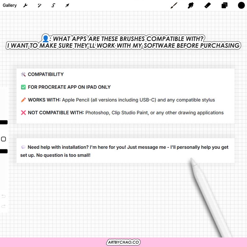 The image is a screenshot of a website or application interface with a grid layout, featuring a white pen and a message asking for help with installation.